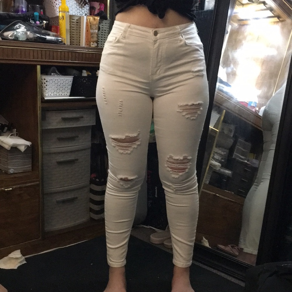 Angel kiss high waisted white ripped jeans size 9
